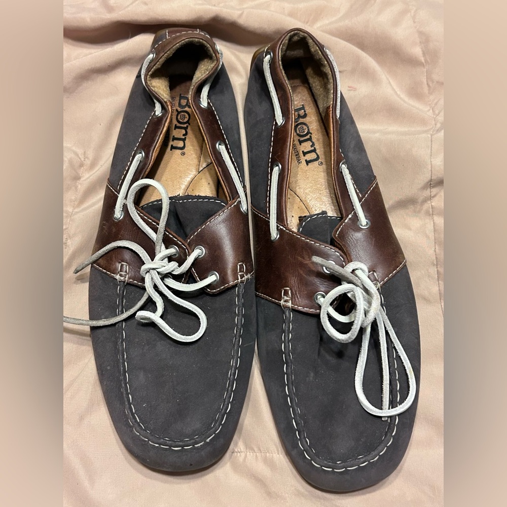 Born Leather Brown Boat Shoe Lace up Loafer Mens Size 12. H15734